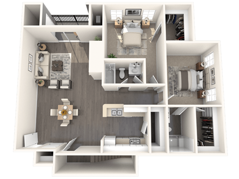 Floor plan for 2 beds, 2 baths, 1282 sqft
